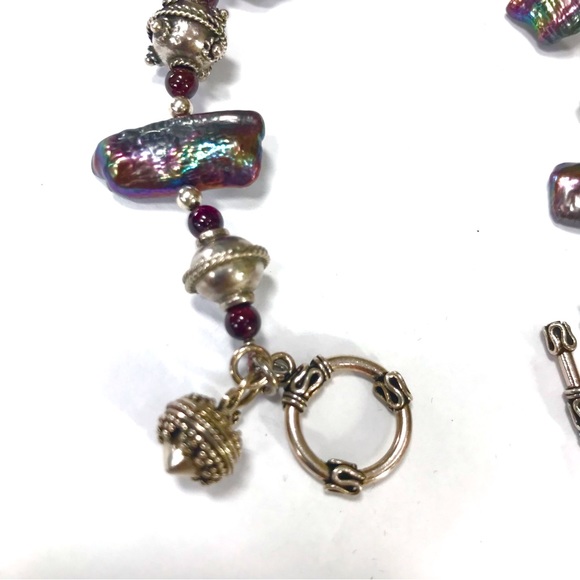 Gorgeous Purple Abalone Shell Silver Bali Beads Toggle Bracelet - Picture 4 of 7